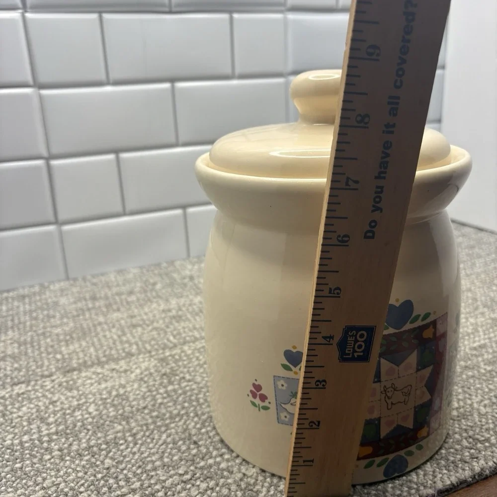 Country Quilt Canister VTG Ceramic Made In Mexico Lofisa Cottage Core Ducks Cats